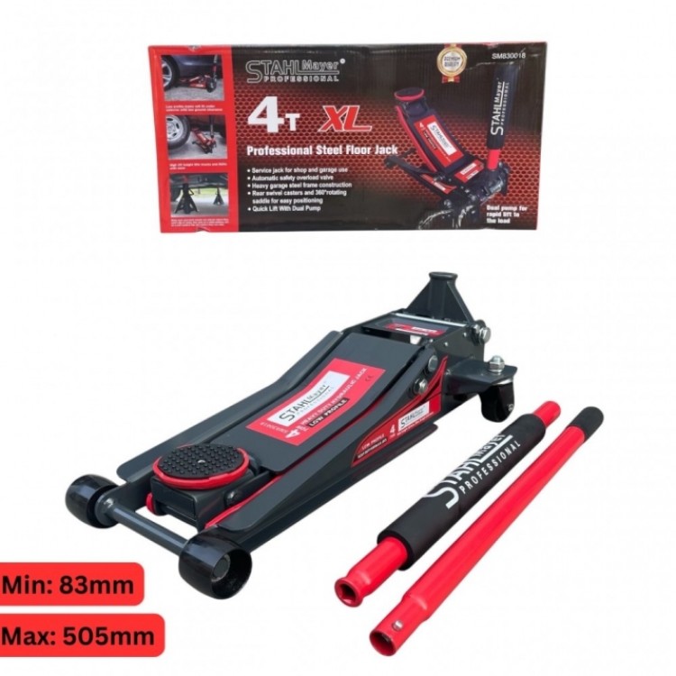 Нископрофилен Крик 4 тона Крокодил STAHLMAYER - XL , 75-505мм, с 2 помпи + подарък подпорни стойки 3Т