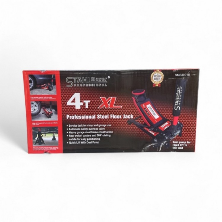 Нископрофилен Крик 4 тона Крокодил STAHLMAYER - XL , 75-505мм, с 2 помпи + подарък подпорни стойки 3Т