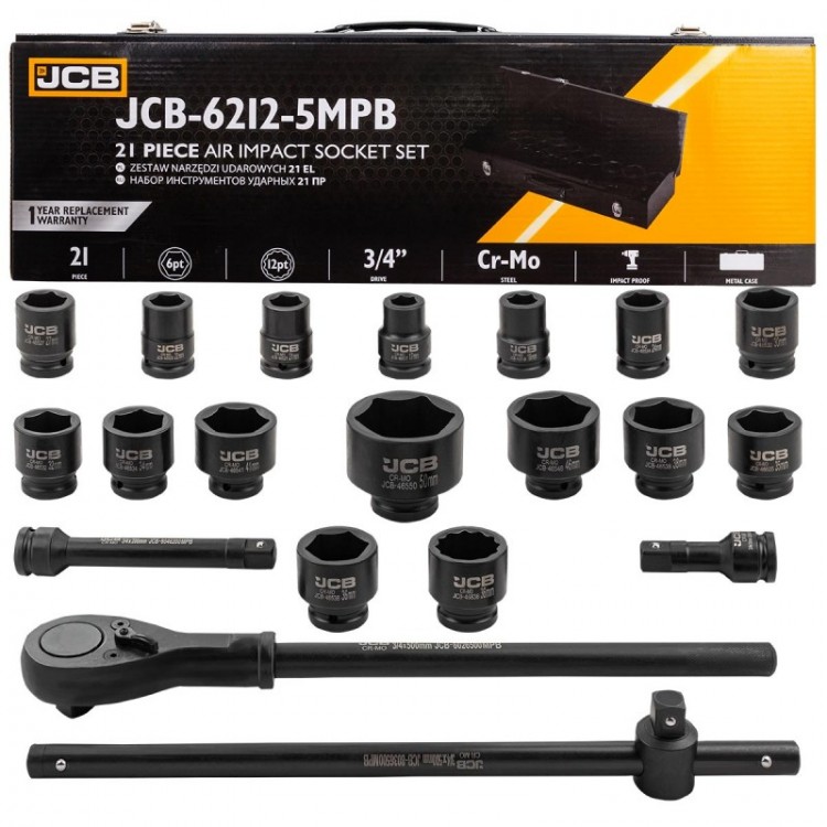 Гедоре с ударни вложки 21 части 3/4'' 6-стенно JCB