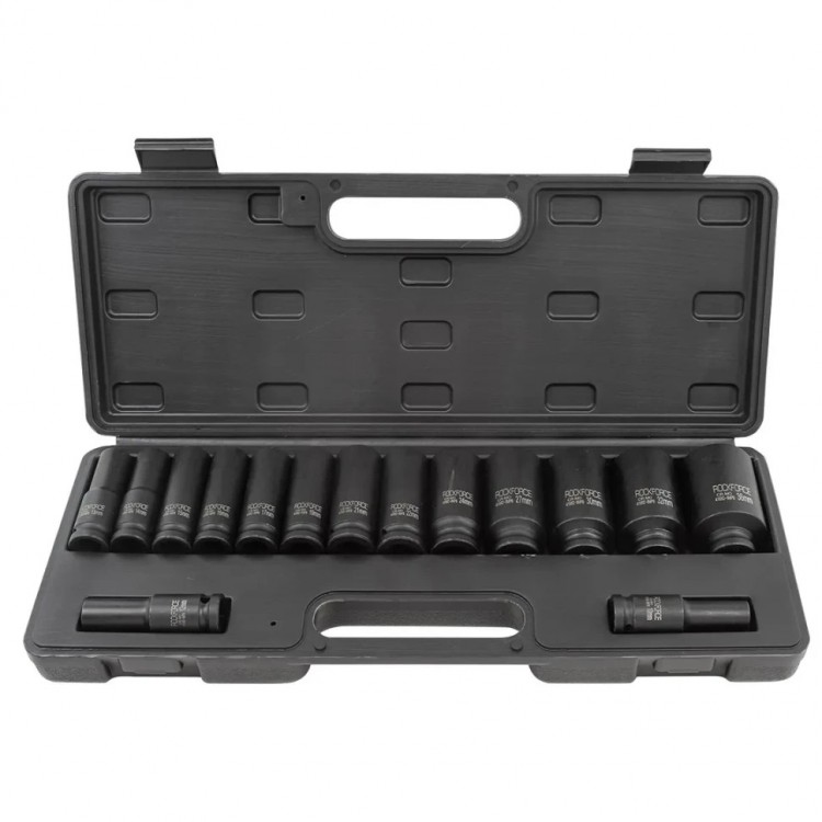 КОМПЕКТ ДЪЛБОКИ УДАРНИ ВЛОЖКИ 12-СТЕННИ 1/2″ (10 – 36 мм) 15 ЧАСТИ ROCKFORCE