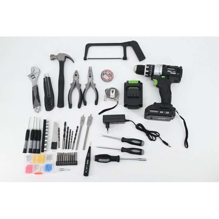 АКУМУЛАТОРЕН УДАРЕН ВИНТОВЕРТ 36V 8AH С 111 ЧАСТИ В КУФАР STAHLMAYER BLACK XR