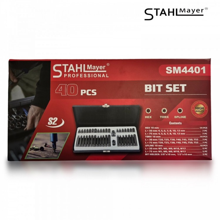 Комплект битове-накрайници STAHLMAYER, SM4401, Hex, XZN и Torx, 1/2", 3/8", 40 броя