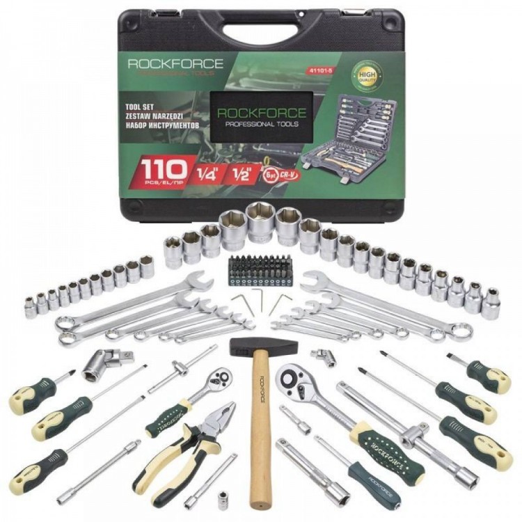 Комплект гедоре 1/2"& 1/4", 110 части ROCKFORCE, 41101-5