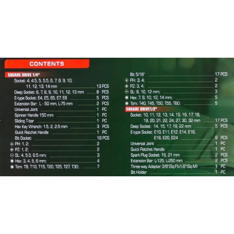Гедоре 108 части ROCKFORCE  , XI-ON със специални вложки