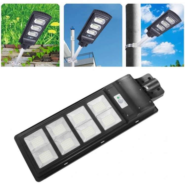 2БР Улични соларни лампи Jortan със соларен панел и стойка, 400W, IP66, 12-16 часа автономия, Батерия 30 000mAh, 6500K, Черен 