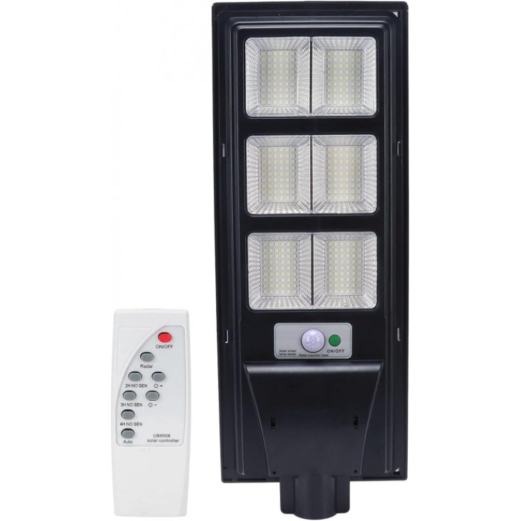 Улична соларна лампа Jortan със соларен панел и стойка, 300W, IP66, 12-16 часа автономия, Батерия 15 000mAh, 6500K, Черен 