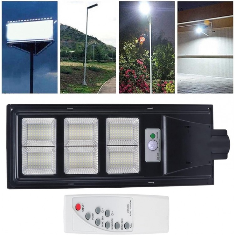Улична соларна лампа Jortan със соларен панел и стойка, 300W, IP66, 12-16 часа автономия, Батерия 15 000mAh, 6500K, Черен 