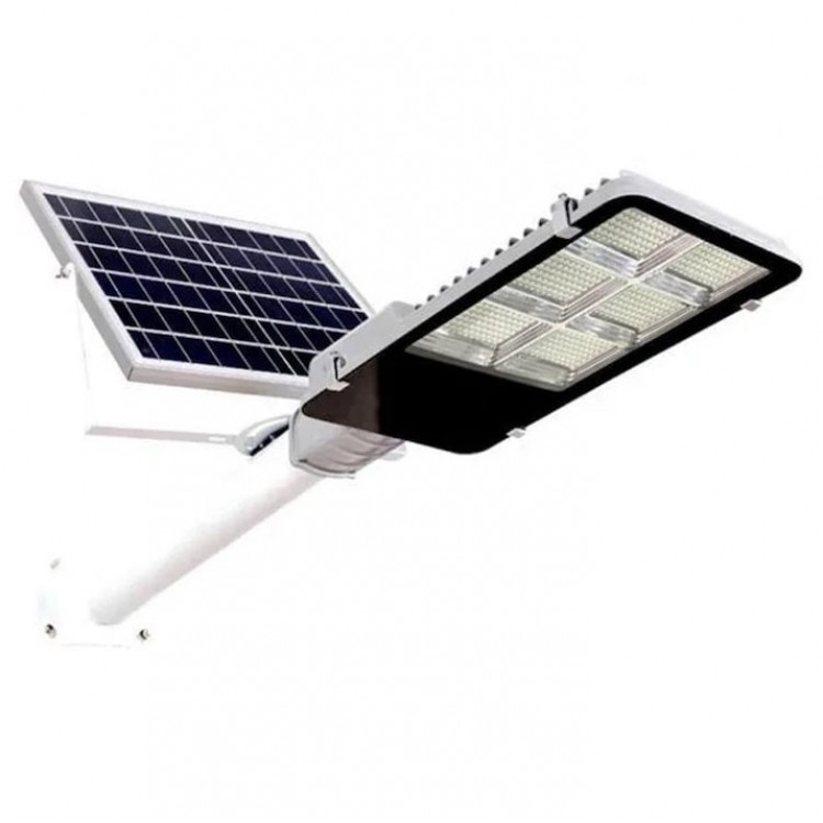 Улична соларна лампа Jortan със соларен панел и стойка, 400W, IP66, 12-16 часа автономия, Соларен панел 28W, Батерия 30 000mAh, 6500K, Черен 