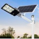 Улична соларна лампа Jortan със соларен панел и стойка, 400W, IP66, 12-16 часа автономия, Соларен панел 28W, Батерия 30 000mAh, 6500K, Черен 