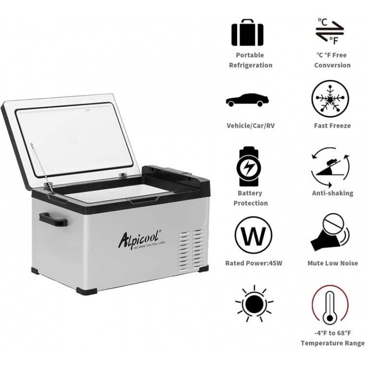 AlpiCool 30L Портативен Компресорен хладилник 30 литра 12V 24V 220V, Хладилна Кутия, Фризер