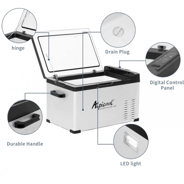 AlpiCool 30L Портативен Компресорен хладилник 30 литра 12V 24V 220V, Хладилна Кутия, Фризер