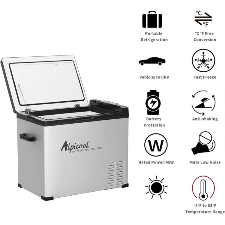AlpiCool 40L Портативен Компресорен хладилник 40 литра 12V 24V 220V, Хладилна Кутия, Фризер